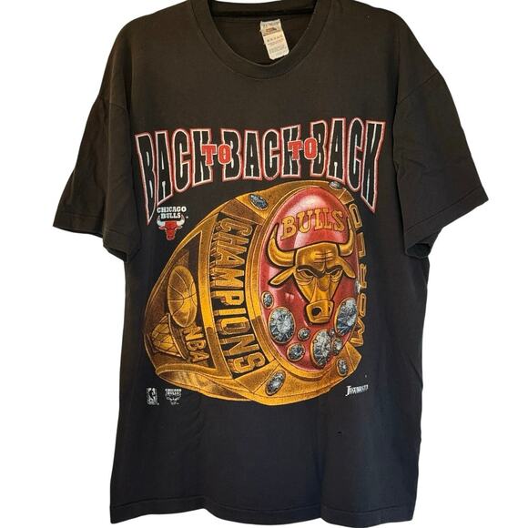 Vintage 90s Chicago Bulls Ring Back to Back to Back Single Stitch Shirt XL